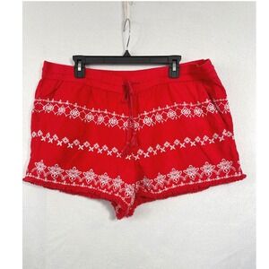 LOFT Embroidered Linen Blend Shorts Womens XL Red Boho Frayed Hem Whit Pocket